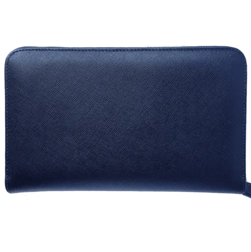 16 Credit Card Saffiano Organizer Zipped Wallet Blue