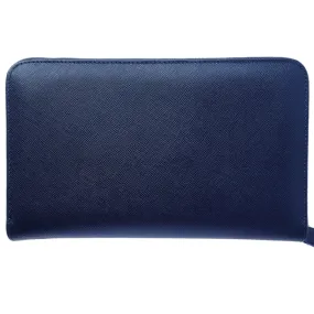 16 Credit Card Saffiano Organizer Zipped Wallet Blue