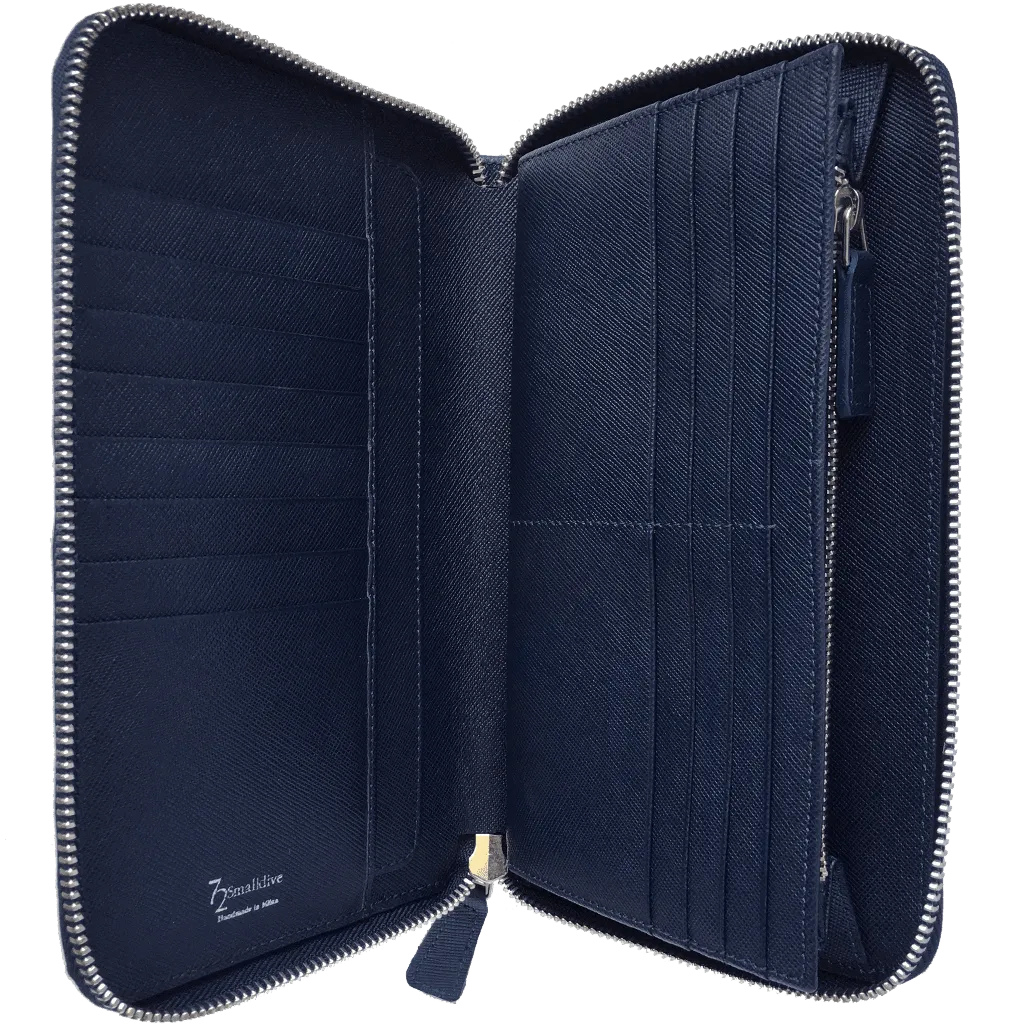 16 Credit Card Saffiano Organizer Zipped Wallet Blue