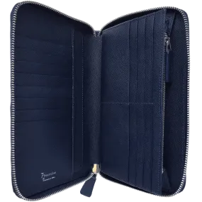 16 Credit Card Saffiano Organizer Zipped Wallet Blue