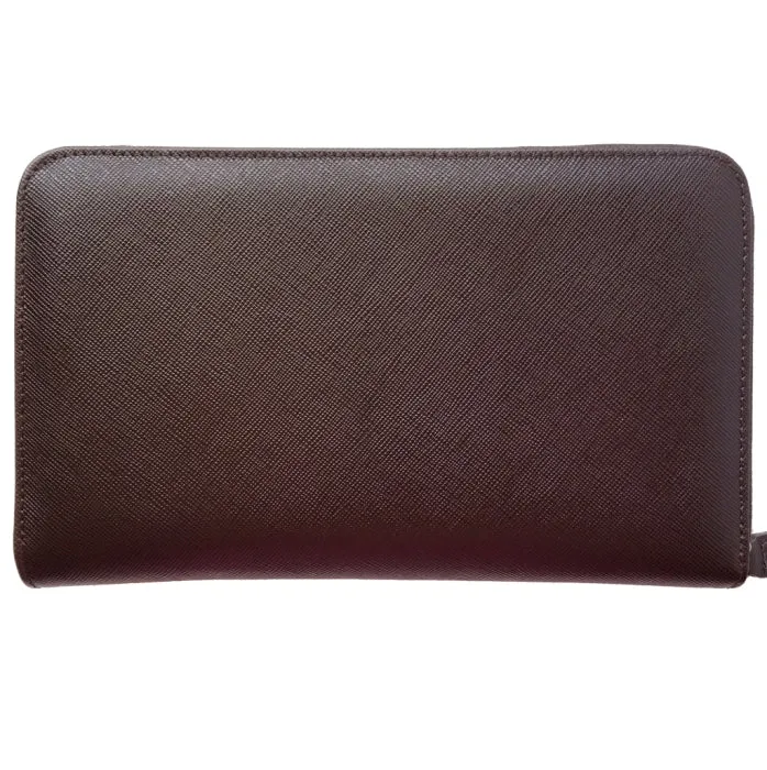 16 Credit Card Saffiano Organizer Zipped Wallet Brown