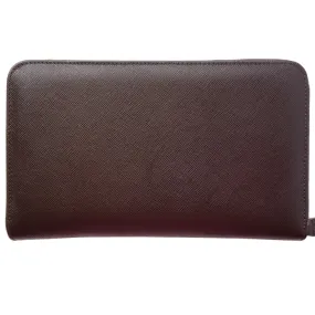 16 Credit Card Saffiano Organizer Zipped Wallet Brown