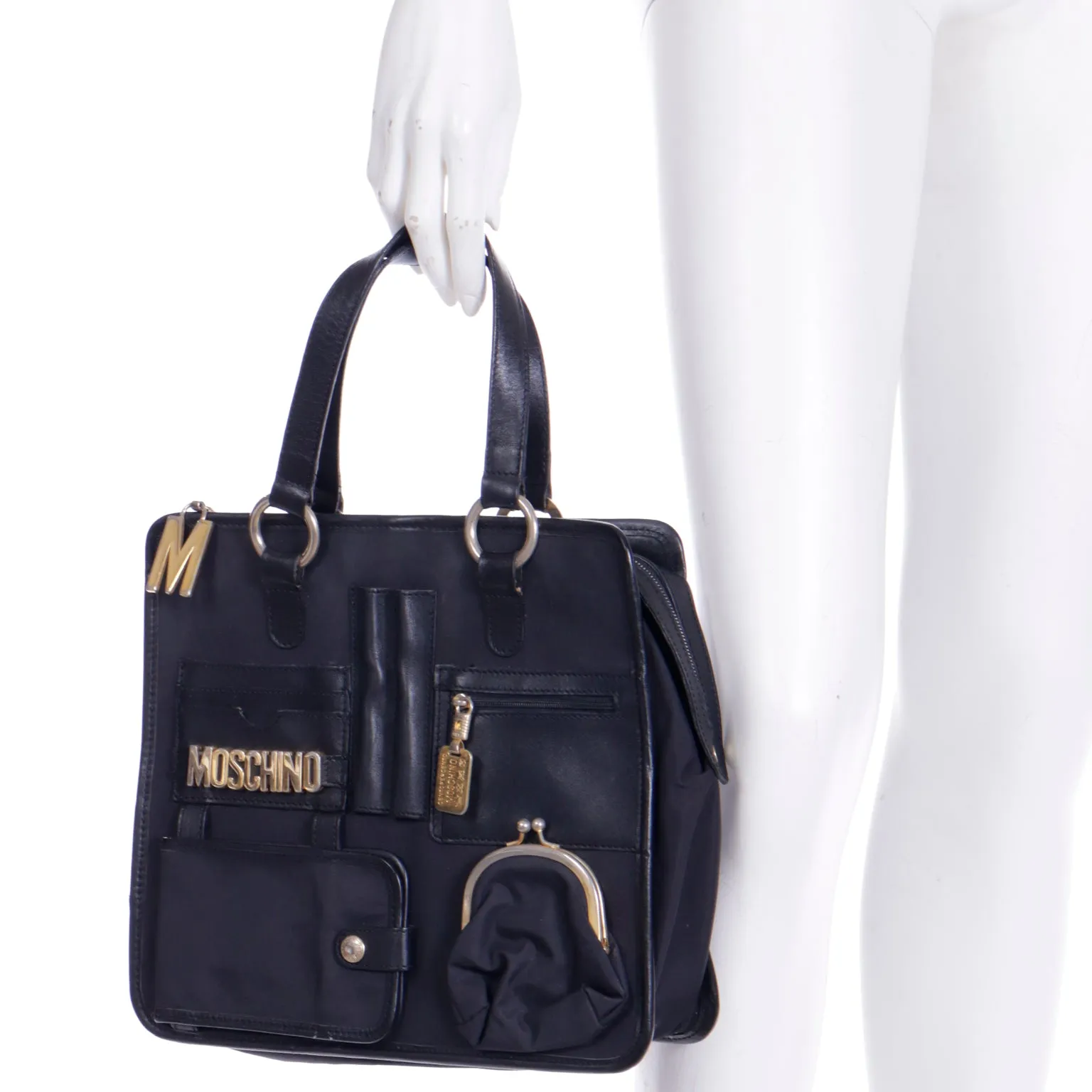 1990s Franco Moschino by Redwall Italy Multi Pocket Satchel Bag