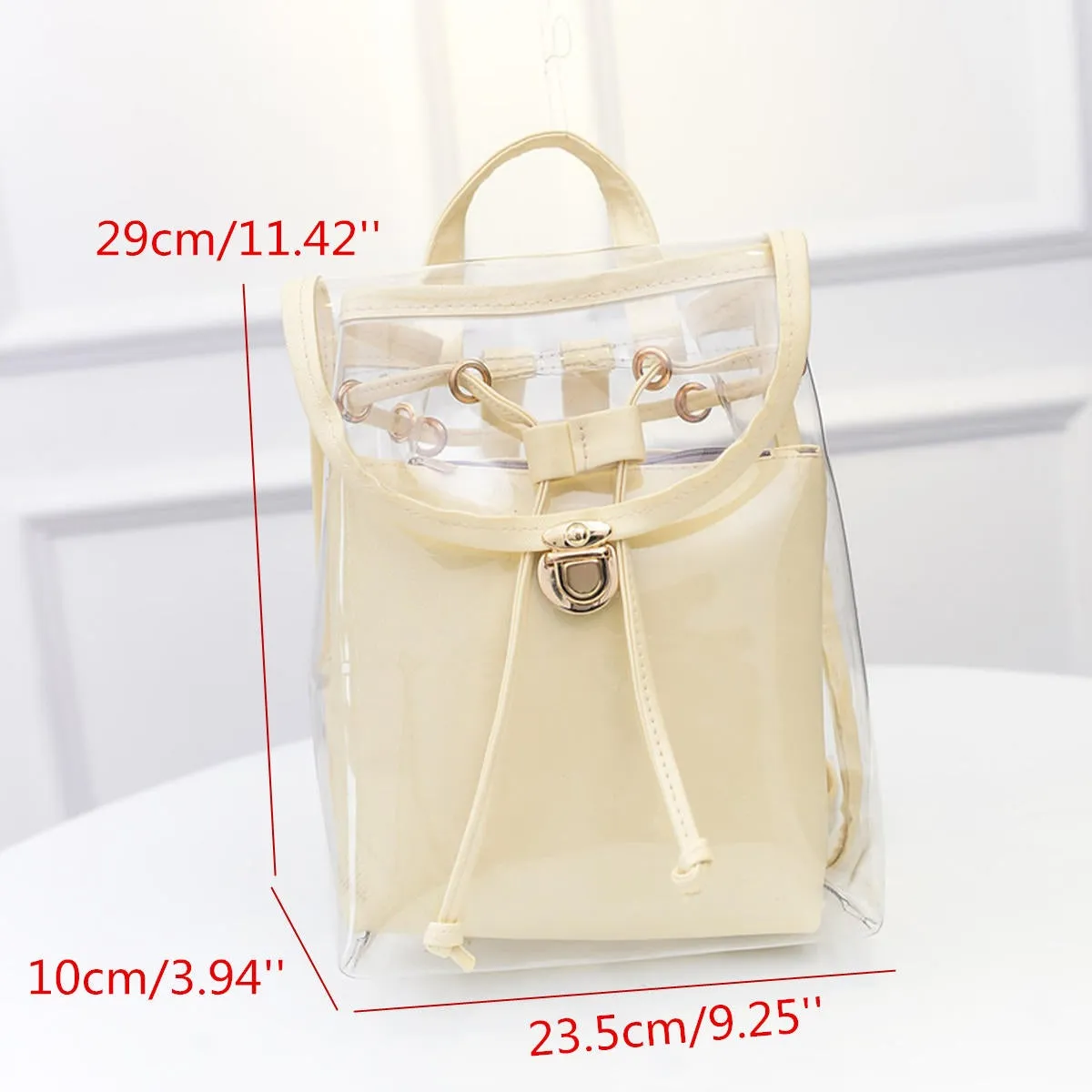 2 in 1 Clear Girl Transparent Fashison Backpack Satchel Women Jelly Beach Tote School