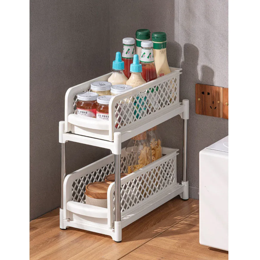 2 Tier Bathroom Kitchen Countertop Pull Out Cabinet Organizer