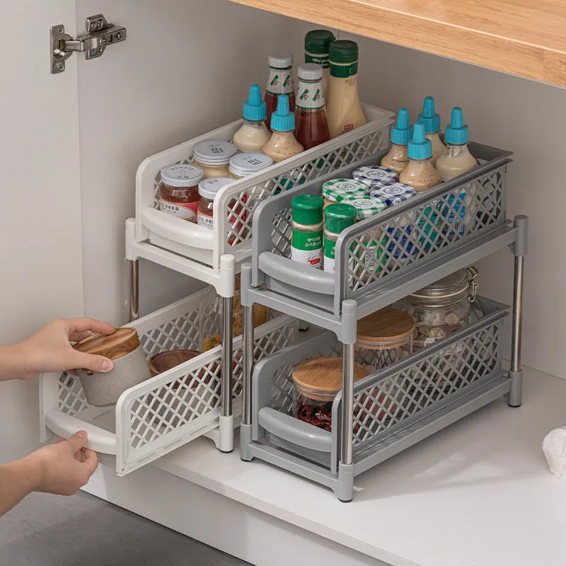 2 Tier Bathroom Kitchen Countertop Pull Out Cabinet Organizer