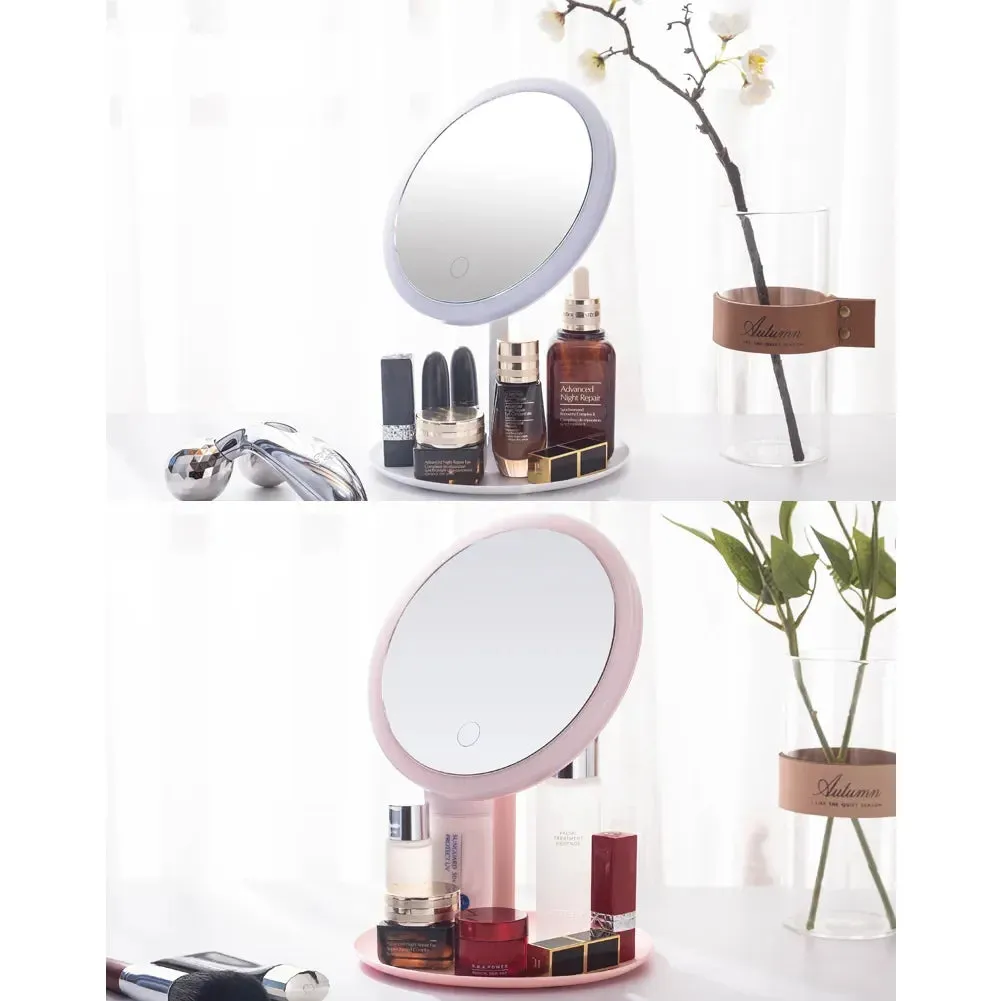 3 Modes LED Makeup Mirror with Storage Base-14298Pink(SA2405-161)