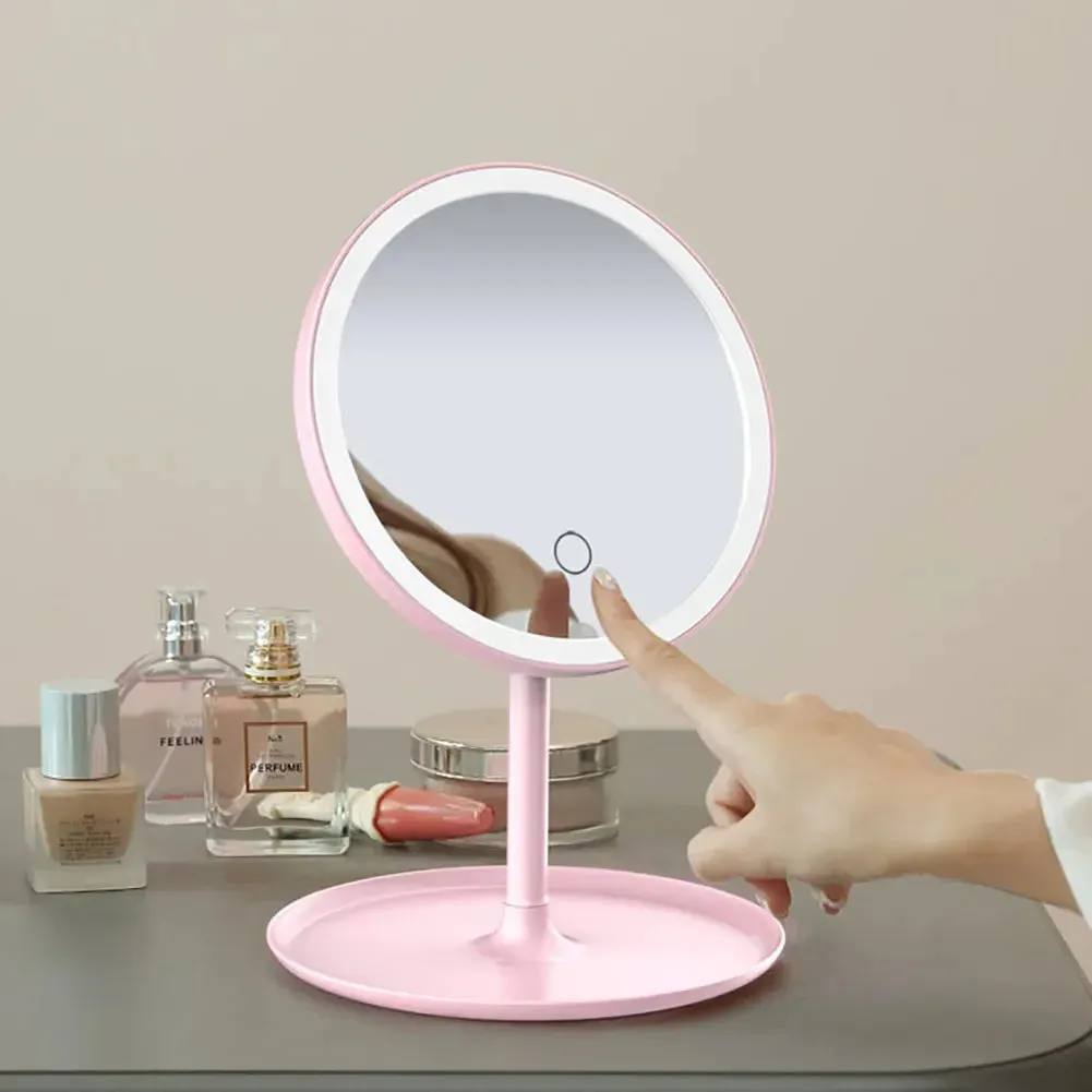 3 Modes LED Makeup Mirror with Storage Base-14298Pink(SA2405-161)