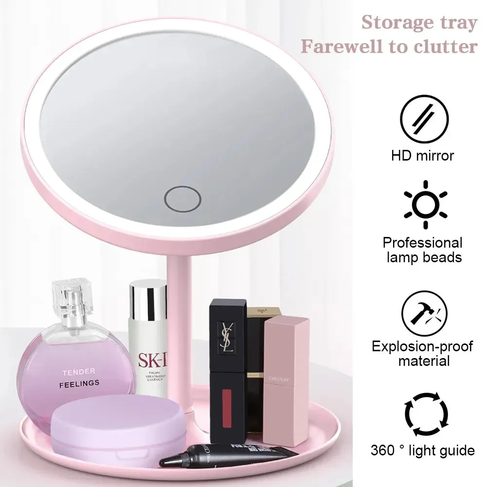 3 Modes LED Makeup Mirror with Storage Base-14298Pink(SA2405-161)