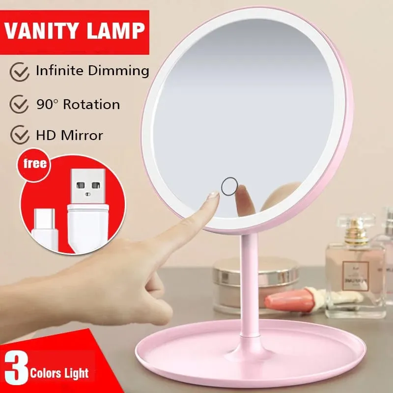 3 Modes LED Makeup Mirror with Storage Base-14298Pink(SA2405-161)