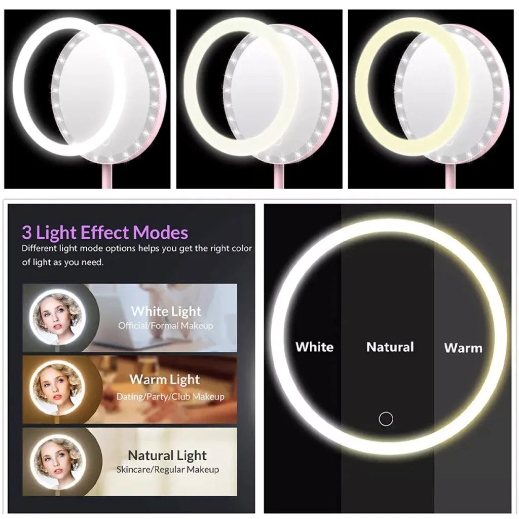 3 Modes LED Makeup Mirror with Storage Base-14298Pink(SA2405-161)