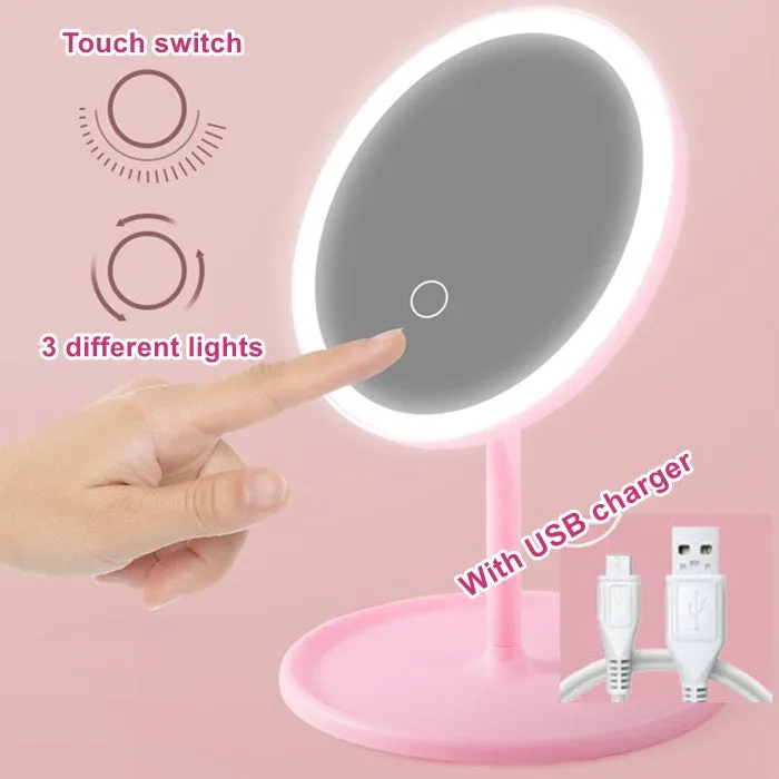 3 Modes LED Makeup Mirror with Storage Base-14298Pink(SA2405-161)