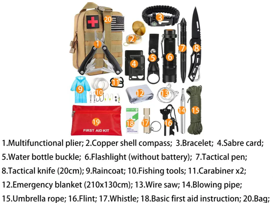 33-In-1 Tactical Camping Accessories Survival First Aid Kit Na-31 Brown