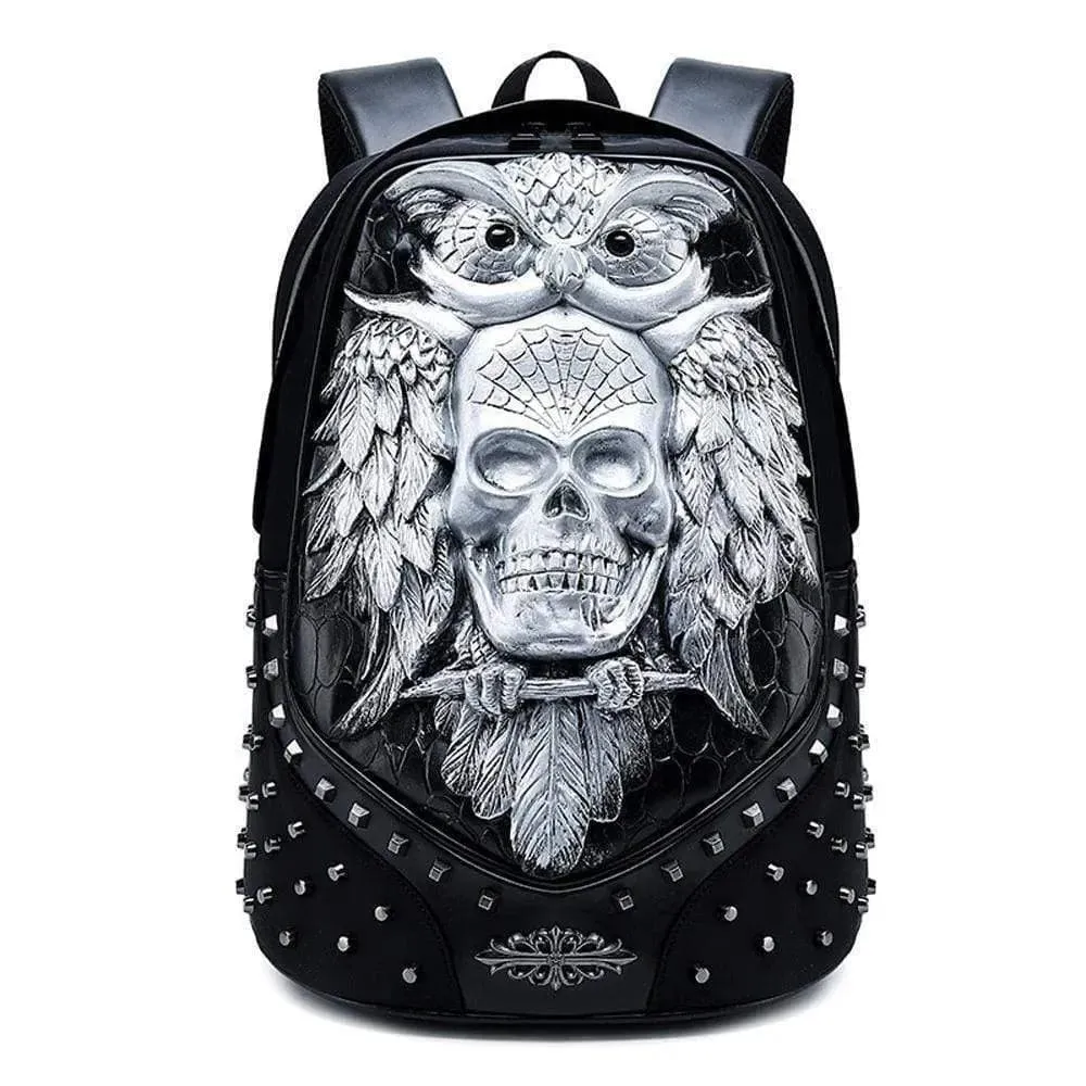 3D Backpack ,Studded 3D Happy Skull With Bat Unisex Fashion Computer Backpacks Bags