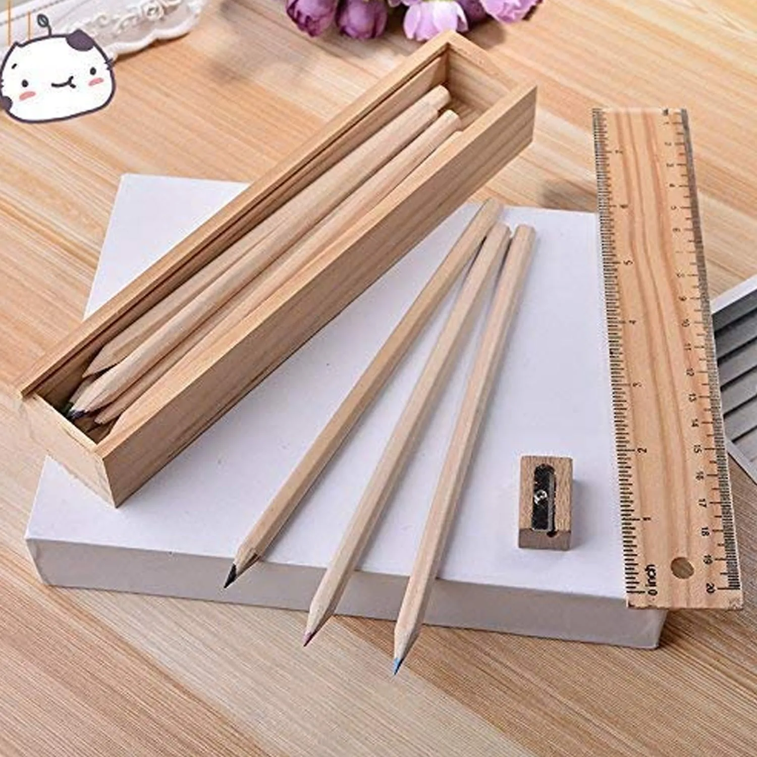 4726 Colorful Wooden Pencil Set with Pencil box, Ruler, Sharpener For for Kids, Artist, Architect