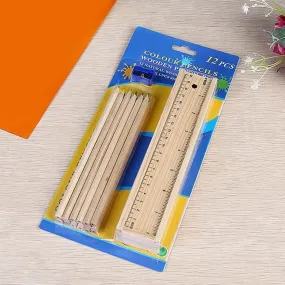 4726 Colorful Wooden Pencil Set with Pencil box, Ruler, Sharpener For for Kids, Artist, Architect