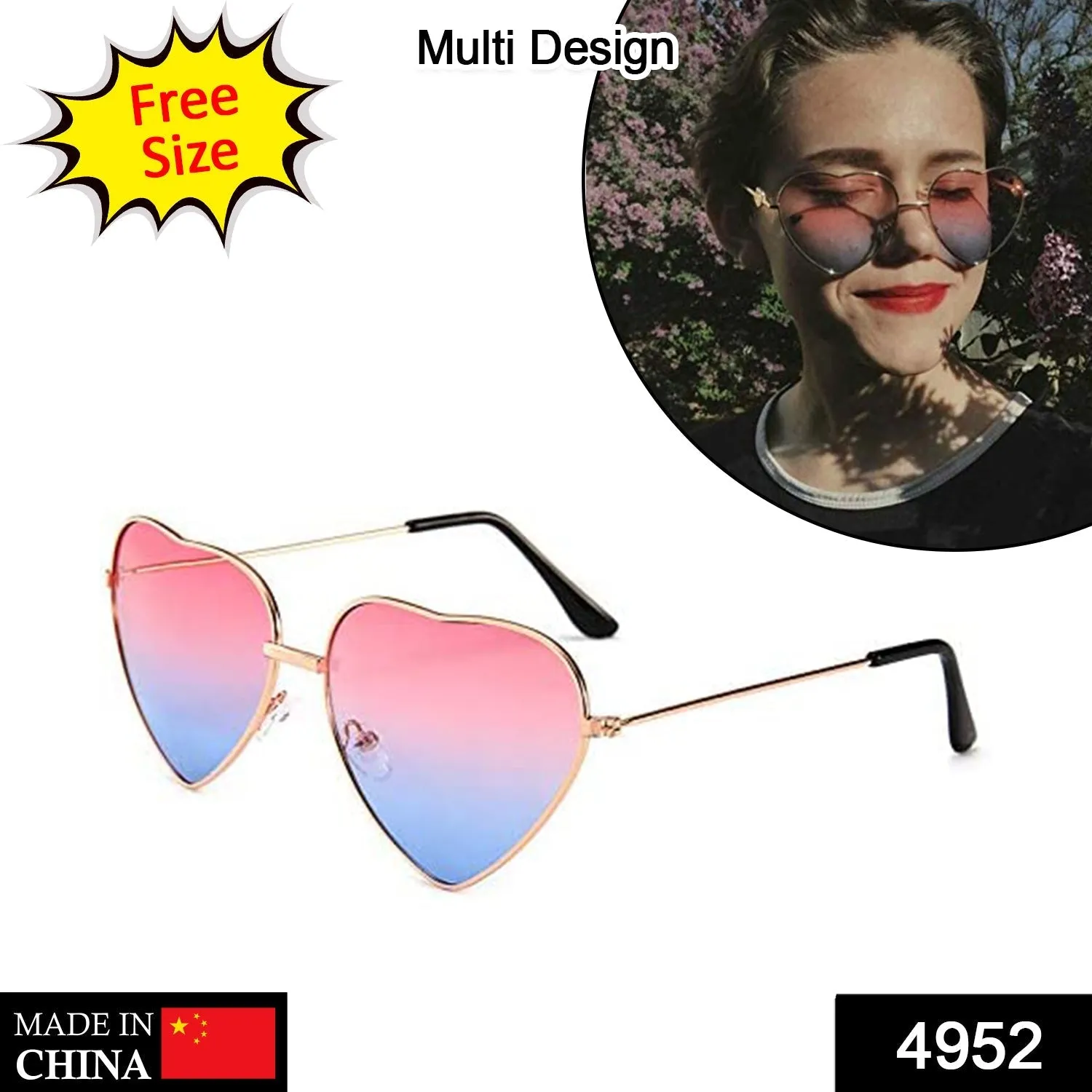 4952 Multi color Heart Shaped Metal Reflective Mirror Lens Women's Sunglasses