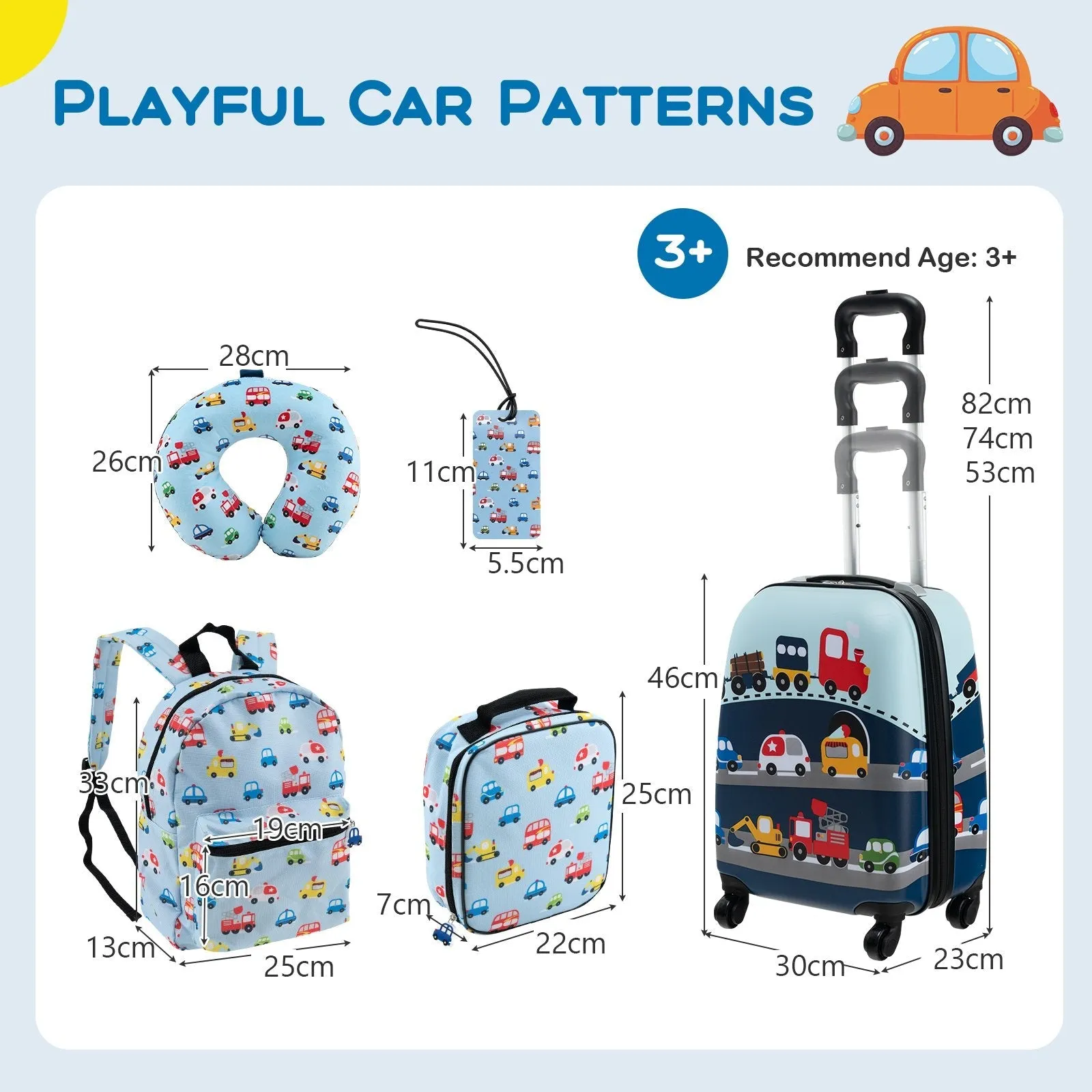 5 Piece Kids Luggage Set Carry-on Children Rolling Suitcase Set with Backpack-Blue