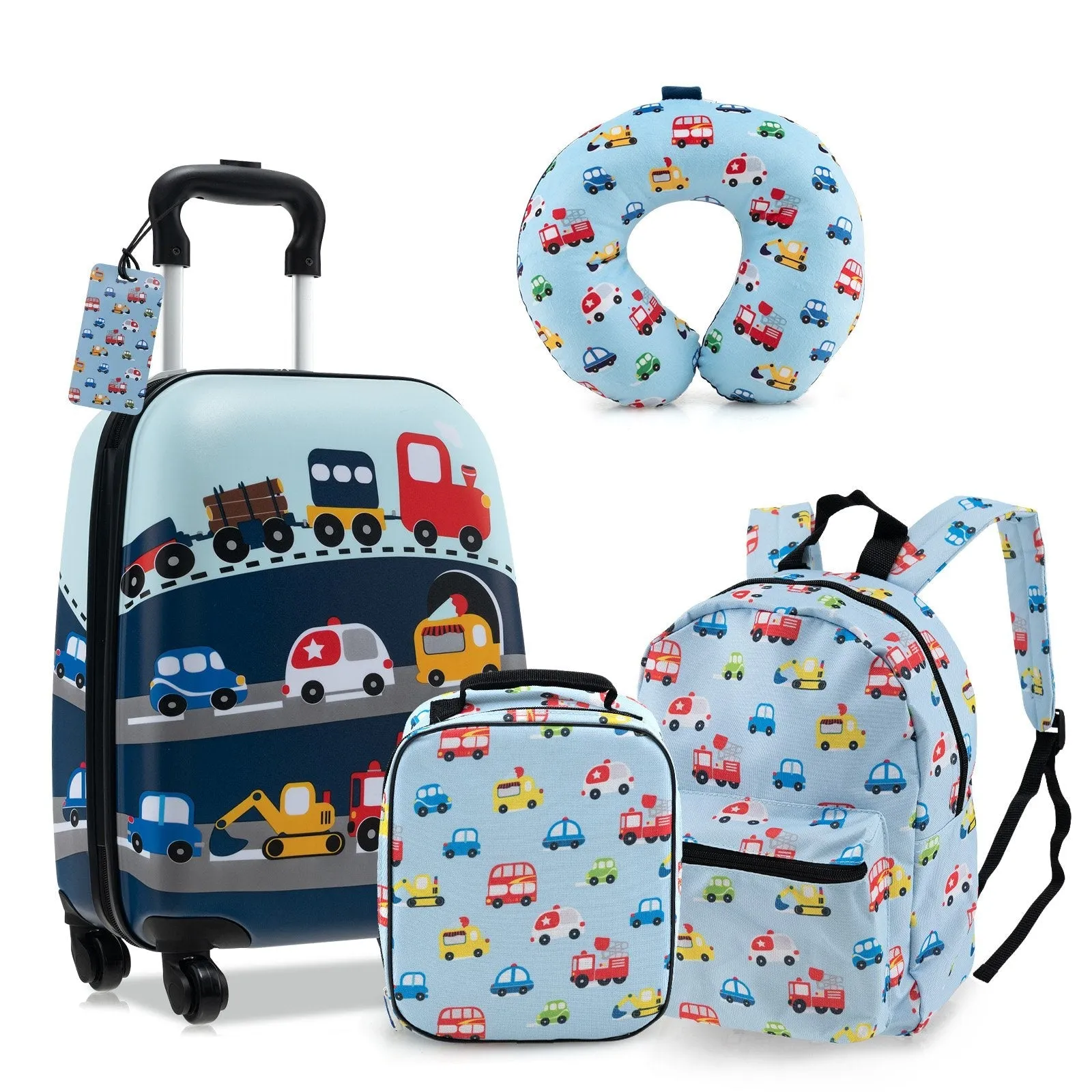 5 Piece Kids Luggage Set Carry-on Children Rolling Suitcase Set with Backpack-Blue