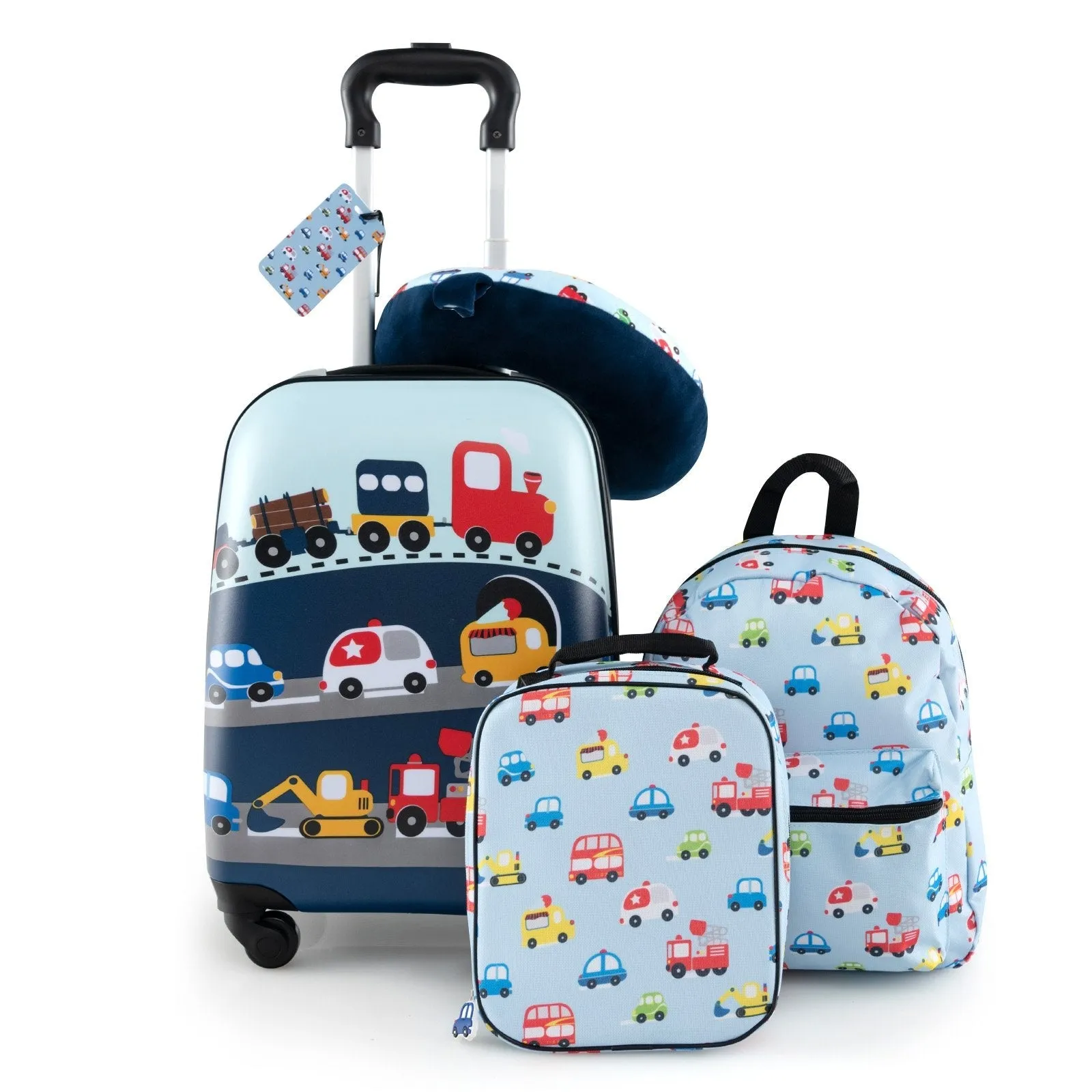 5 Piece Kids Luggage Set Carry-on Children Rolling Suitcase Set with Backpack-Blue