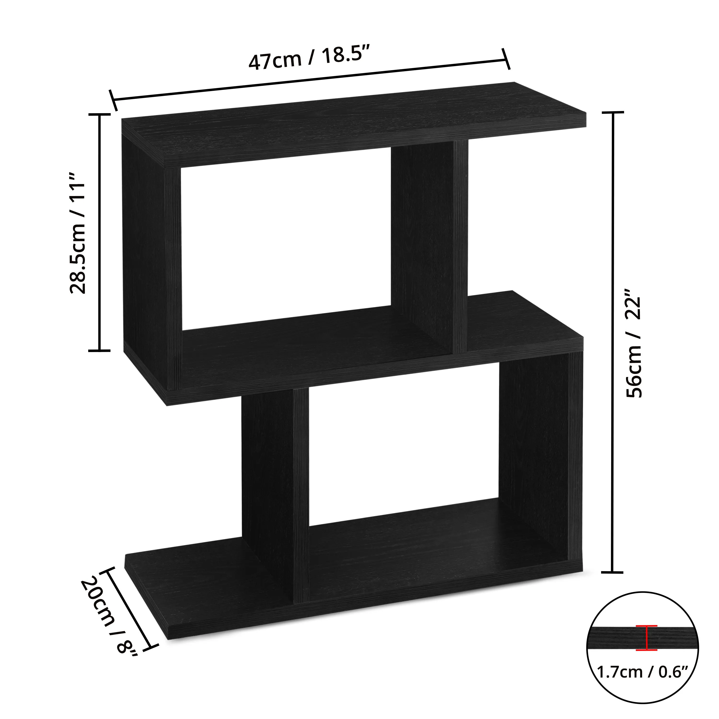 ABOUT SPACE Wooden Side Table - Wall Mounted Night Stand & End Table Organizer-S Shaped Storage Organiser (L 47 x B 20 x H 56 cm,Black)