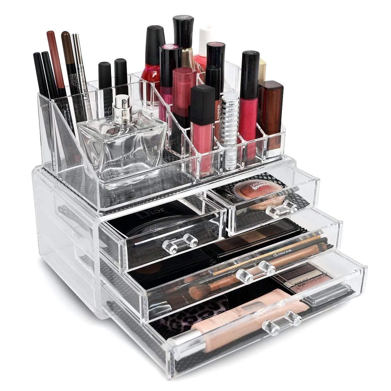 Acrylic 3 Drawers 12 Trapezoid Lipstick Makeup Display Stand Cosmetic Organizer Holder Case jewelry Box Storage