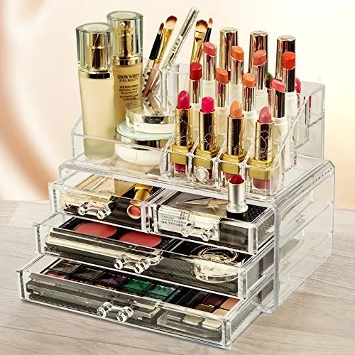 Acrylic 3 Drawers 12 Trapezoid Lipstick Makeup Display Stand Cosmetic Organizer Holder Case jewelry Box Storage