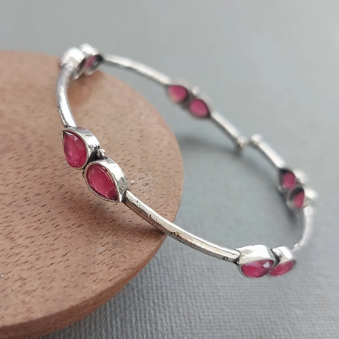 Adjustable Bracelet: Pink Silver Toned Bracelet