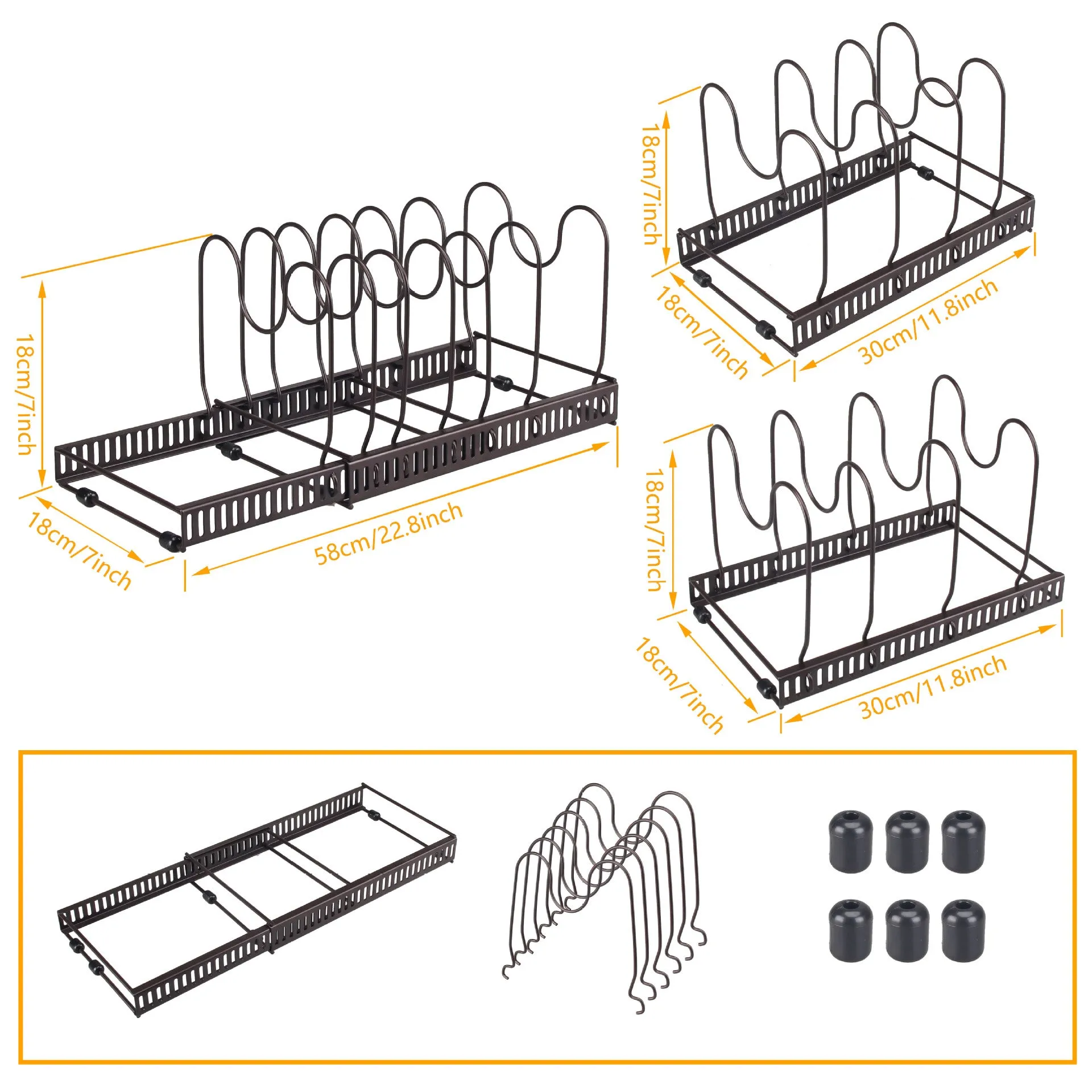 Adjustable Pot Lid Organizer Dividers Rack 7 Grid-Bronze