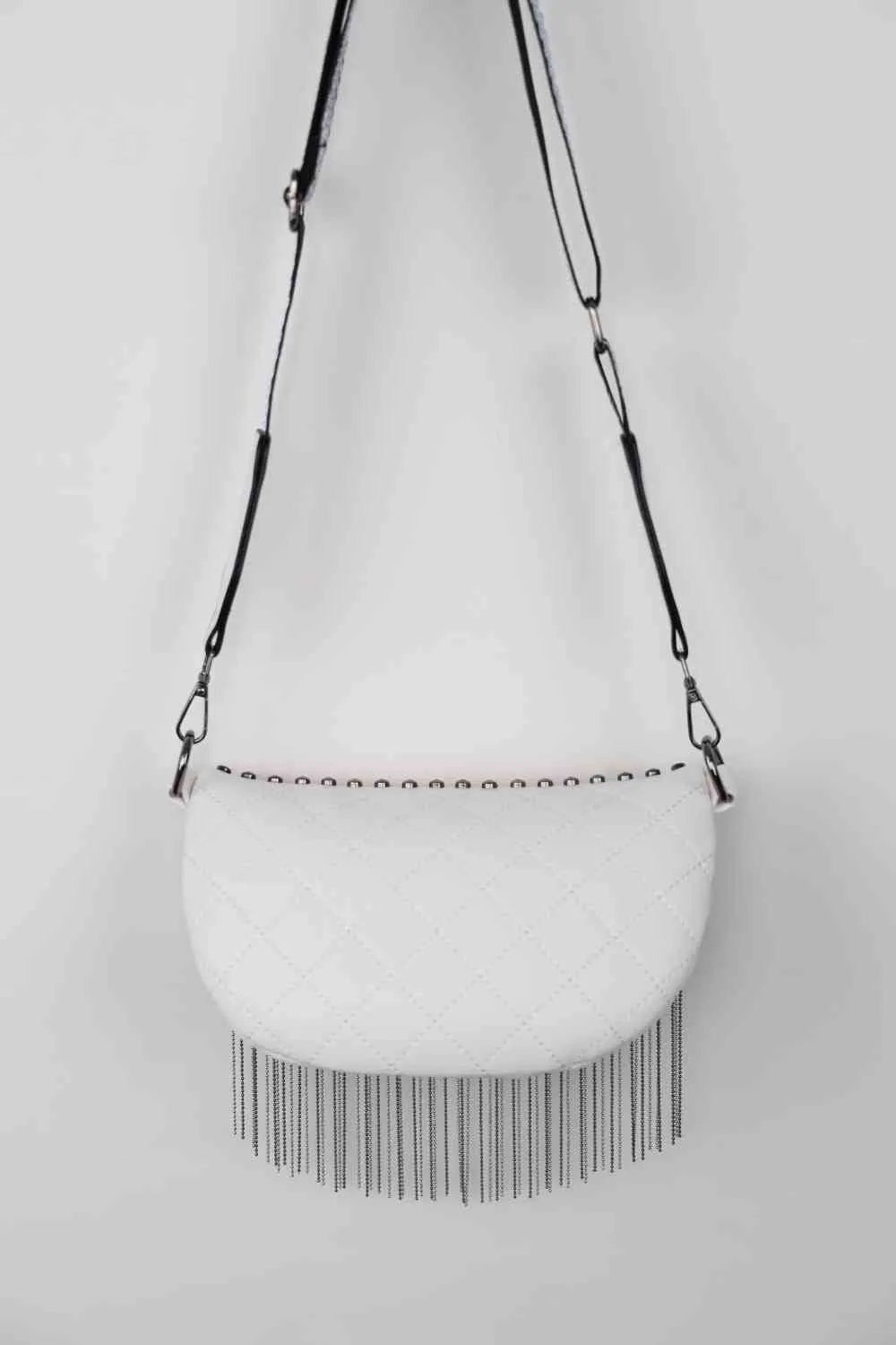 Adored PU Leather Studded Sling Bag with Fringes