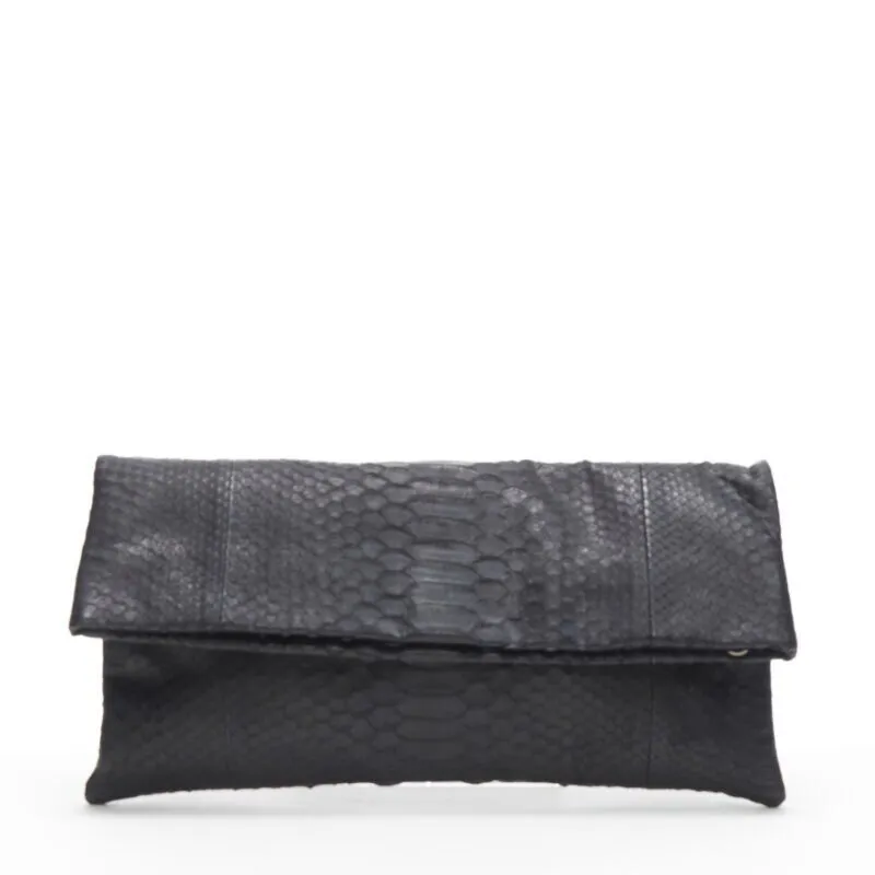 AKKESOIR black genuine scaled leather foldover rectangular clutch bag