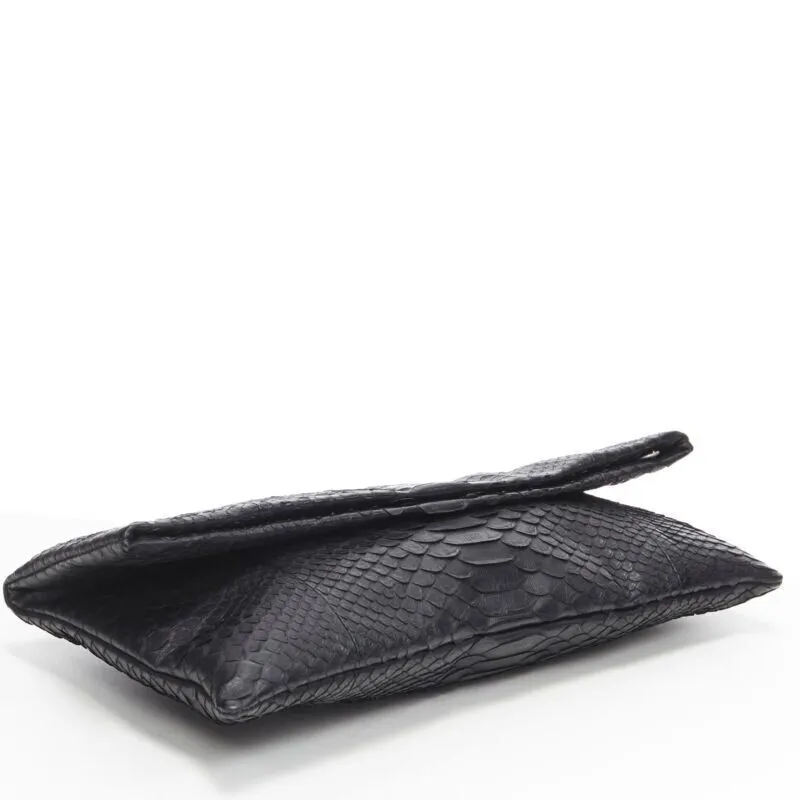 AKKESOIR black genuine scaled leather foldover rectangular clutch bag