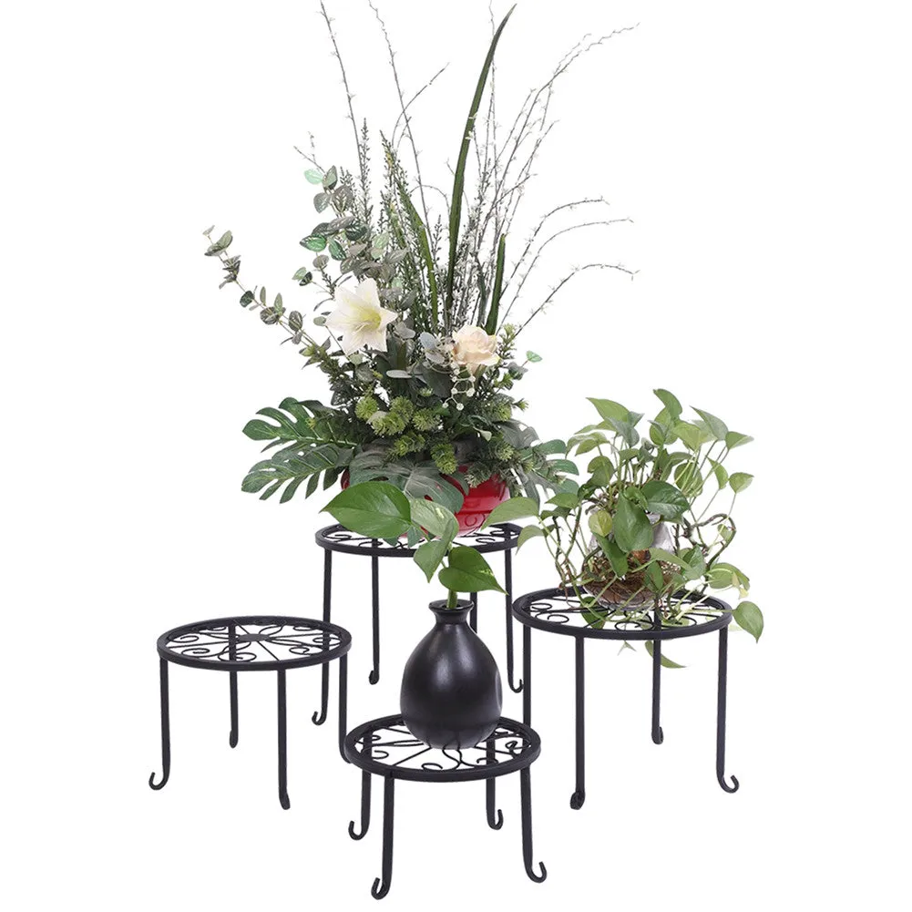 ALICIAN 4pcs/set Shelf Black Paint Round Pattern Plant Stand Household Organizer Black