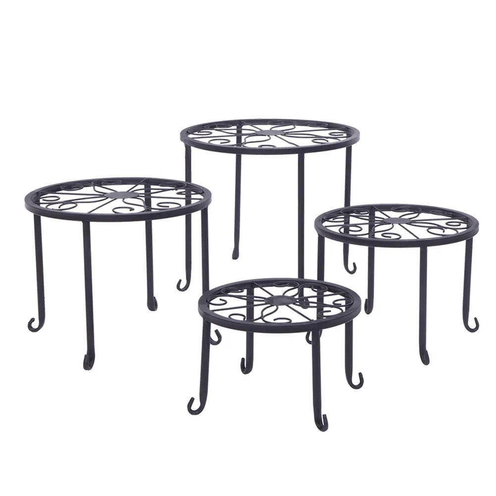 ALICIAN 4pcs/set Shelf Black Paint Round Pattern Plant Stand Household Organizer Black