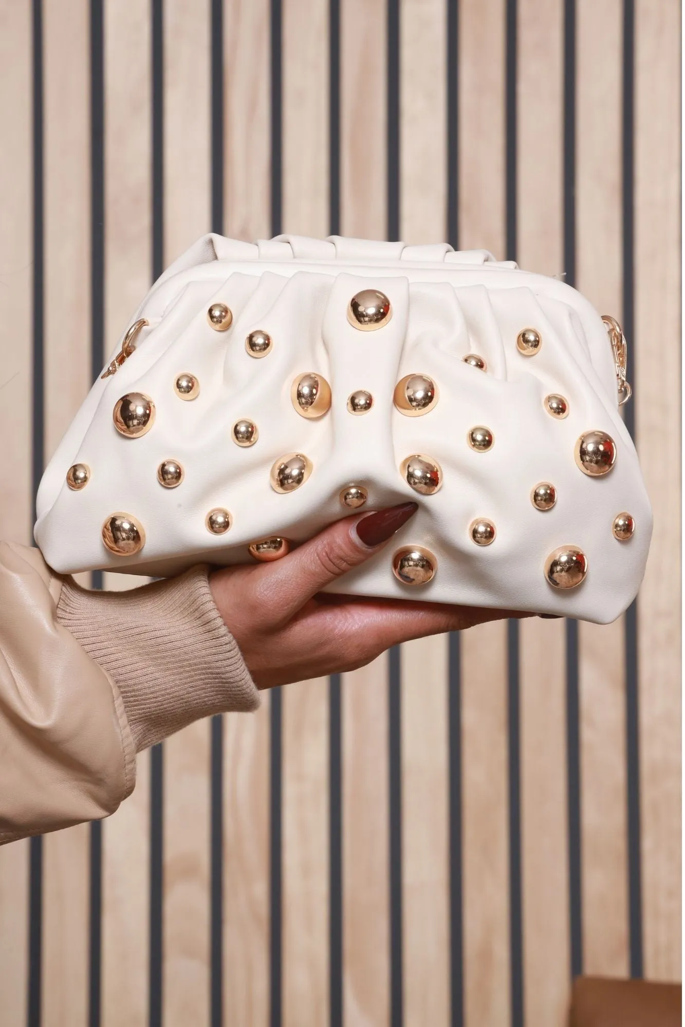 All Eyes Here Studded Crossbody Clutch - Ivory