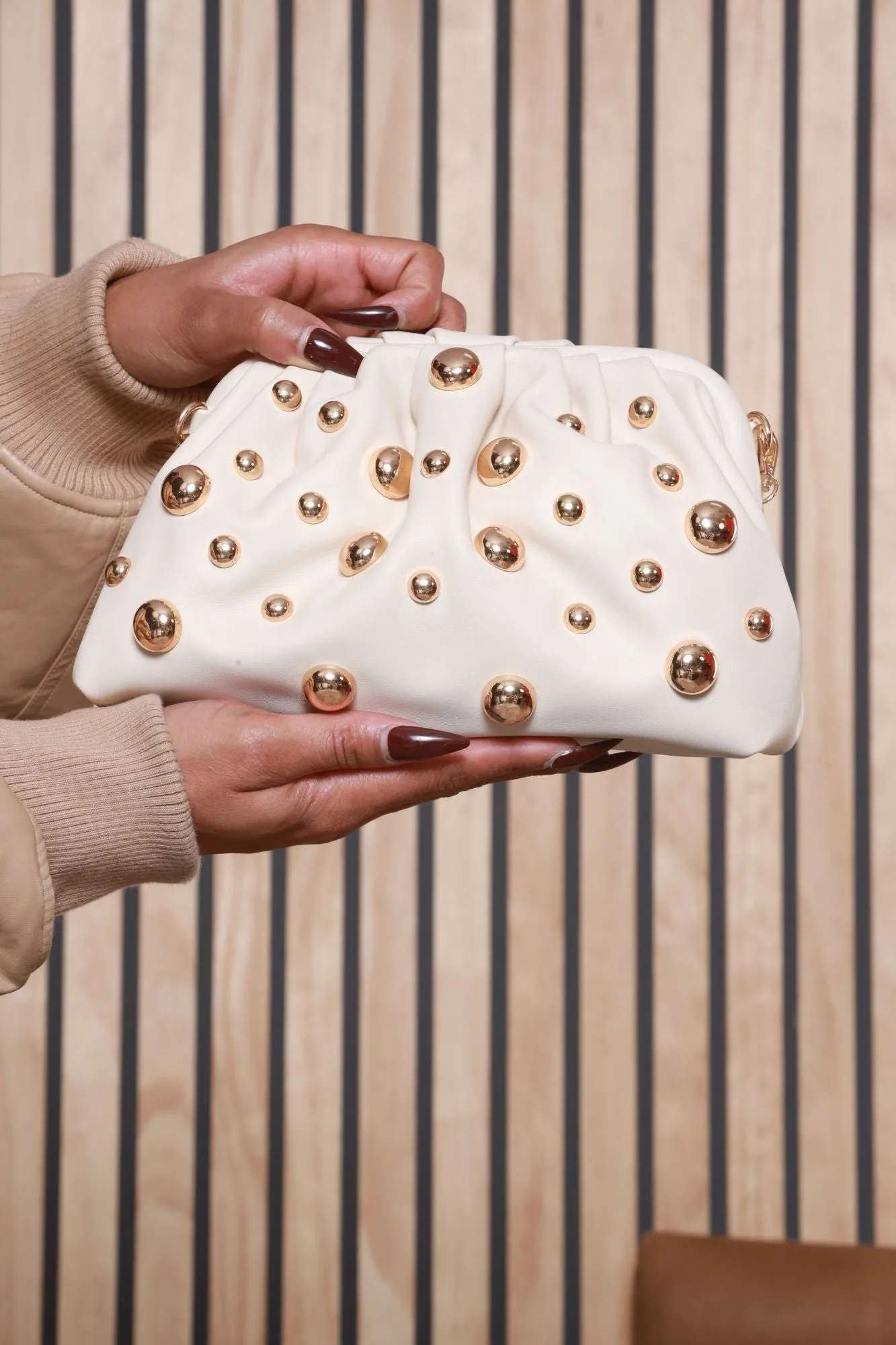 All Eyes Here Studded Crossbody Clutch - Ivory