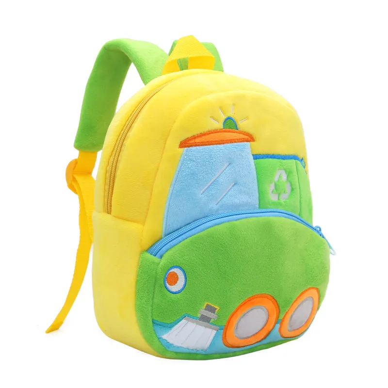 Anykidz 3D Green Sanitation Vehicle Kids School Backpack Cute Cartoon Animal Style Children Toddler Plush Bag Perfect Accessories For Boys and Girls