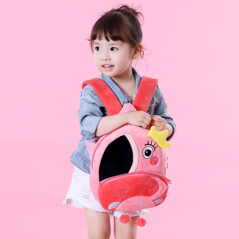 Anykidz 3D Pink Flamigo School Backpack Cute Animal With Cartoon Designs Children Toddler Plush Bag For Baby Girls and Boys