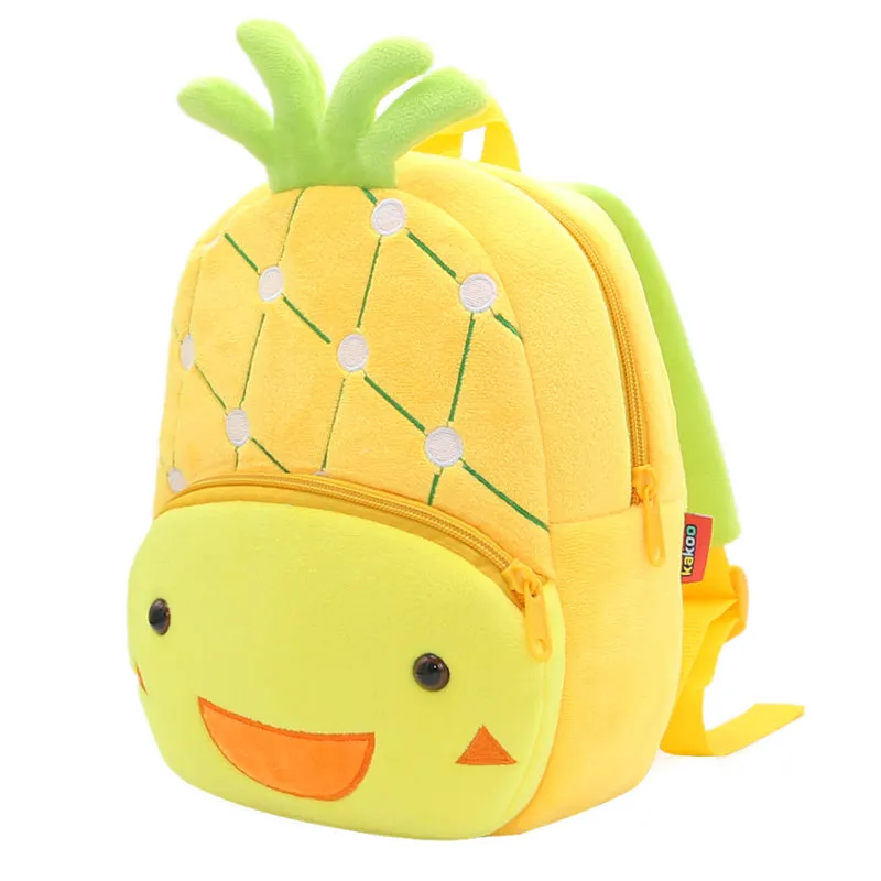 Anykidz 3D Yellow Pineapple Kids School Backpack Cute Cartoon Animal Style Children Toddler Plush Bag Perfect Accessories For Boys and Girls