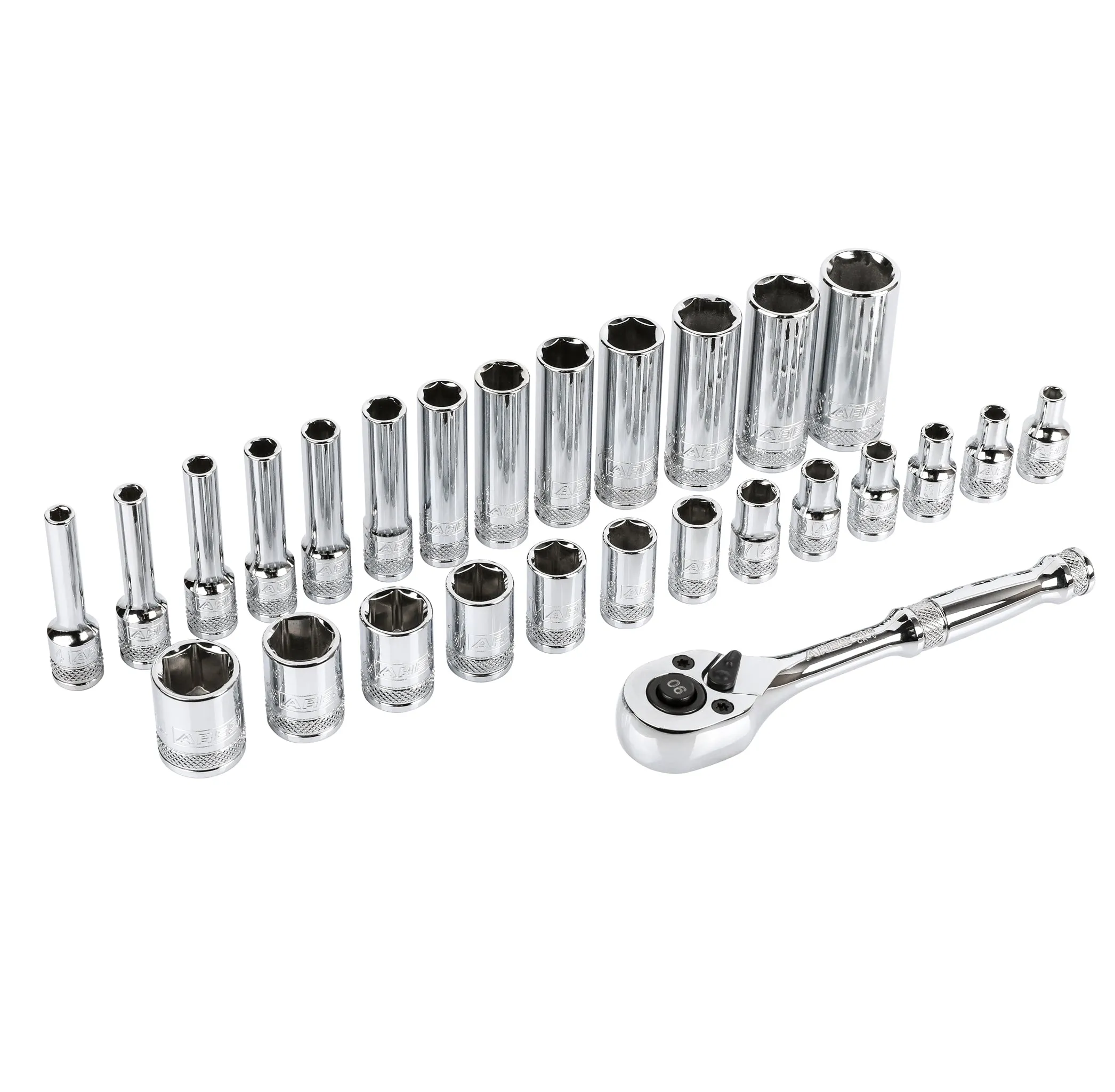 ARES 47003 - 28-Piece 1/4-inch Drive Metric Socket and 90-Tooth Ratchet Set with Magnetic Organizer