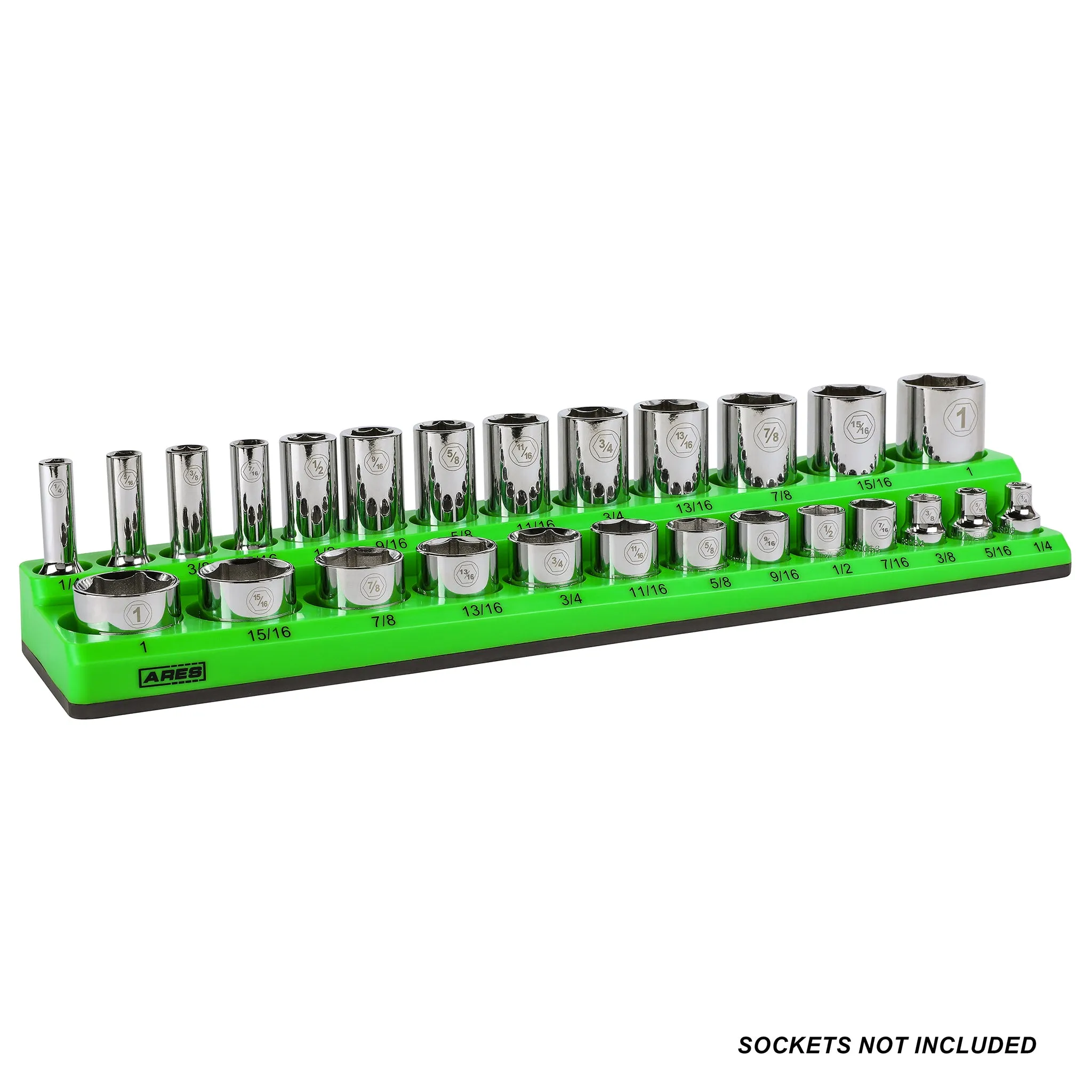 ARES 60007 - 26-Piece 3/8" Green SAE Magnetic Socket Organizer