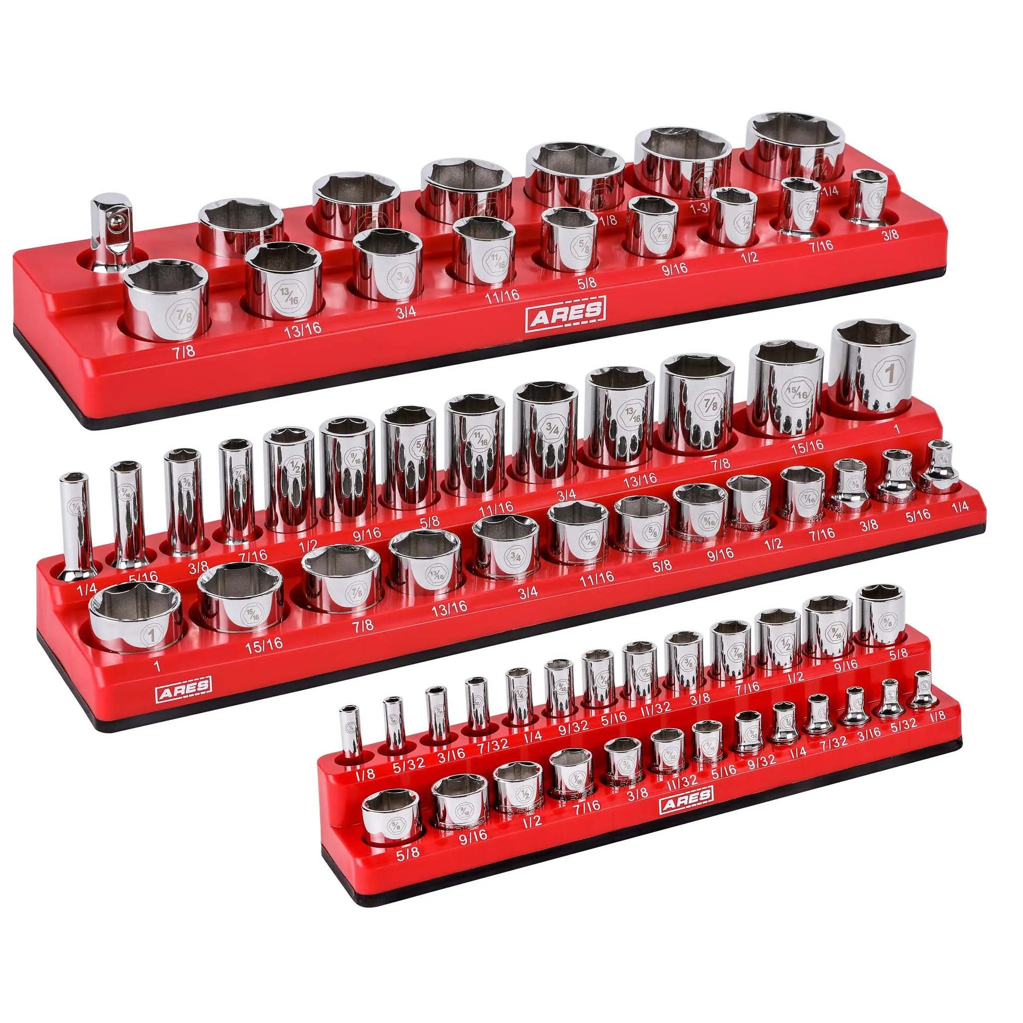 ARES 60035 - 3-Pack Red SAE Magnetic Socket Organizer Set