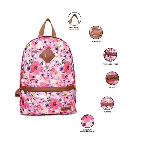 ASTRID Printed Backpack For Girls Medium Size (PINK)