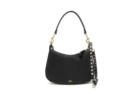 Authentic NEW Valentino Garavani Rockstud Black Grainy Calfskin Leather Small Hobo Bag