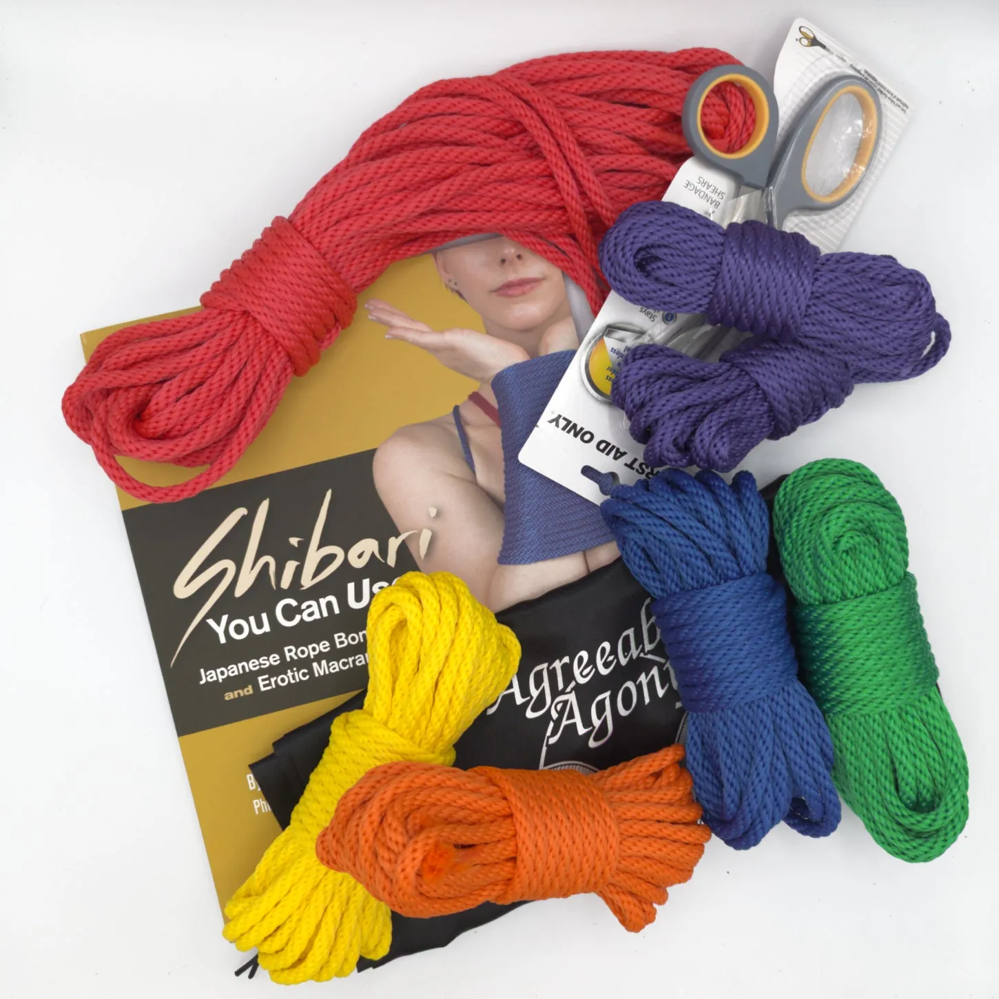 Awesome Rainbow Rope Bondage Beginners MFP Kit - Rope, Book, Shears and Bag! - 7 Bundles of Synthetic Rope- 200ft