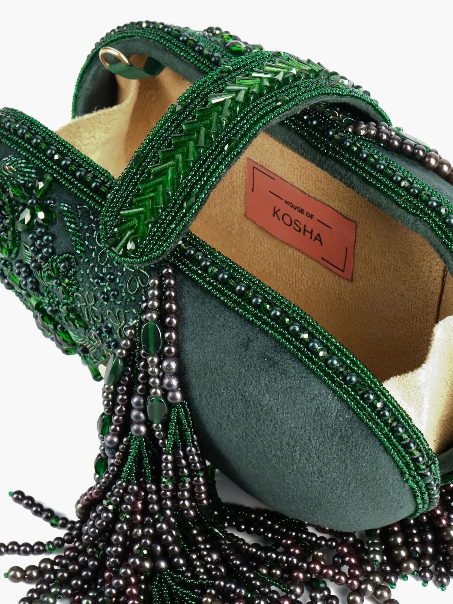 Azmat Green Suede Embellished Capsule Bag