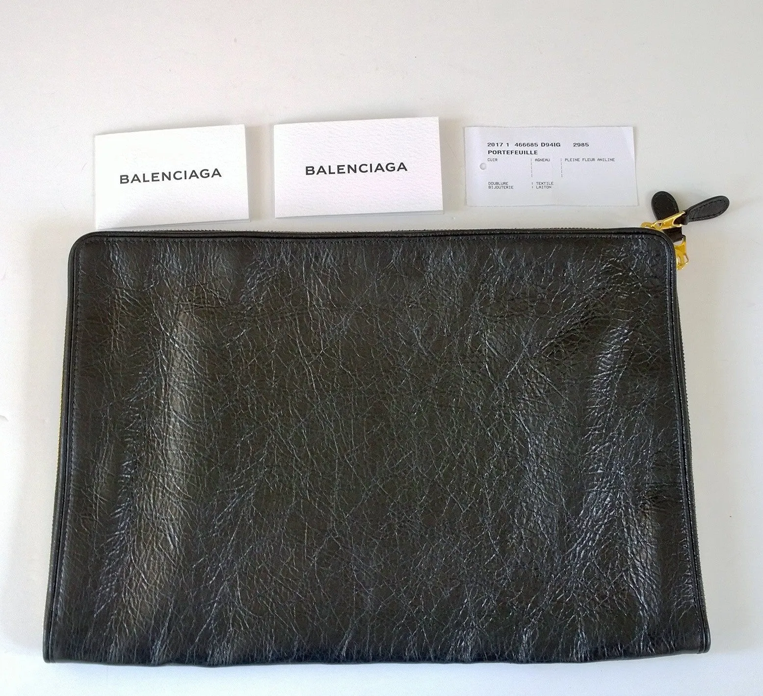 Balenciaga Black Leather Logo Pouch Computer Sleeve Clutch Bag