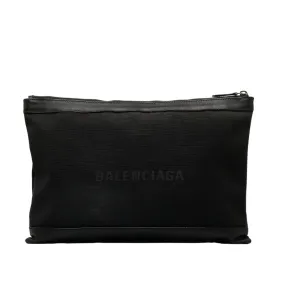 Balenciaga Canvas Leather Navy Clip L Clutch Bag 373840