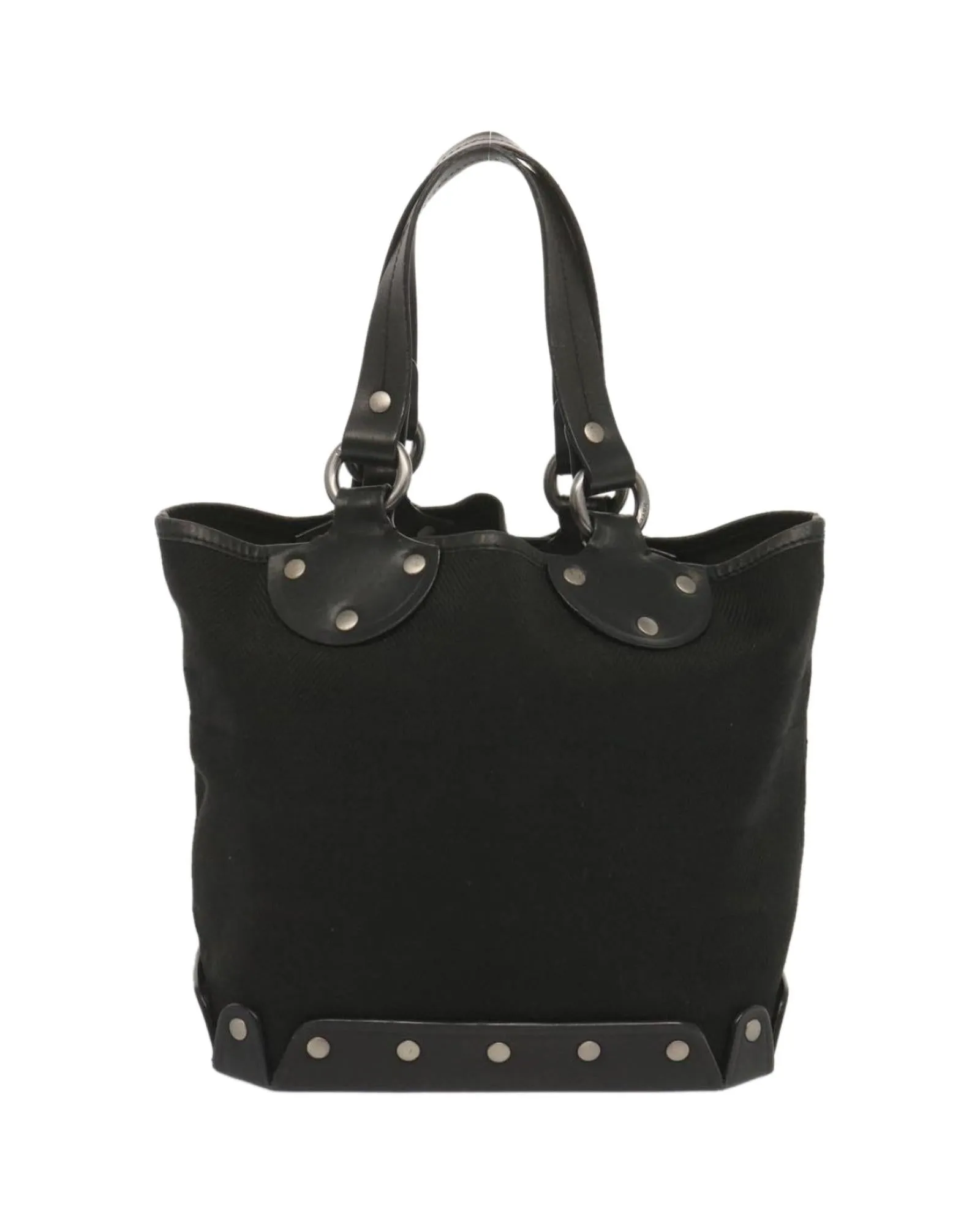 BALLY Black Canvas Tote Bag with Leather Handles and Studded Accents