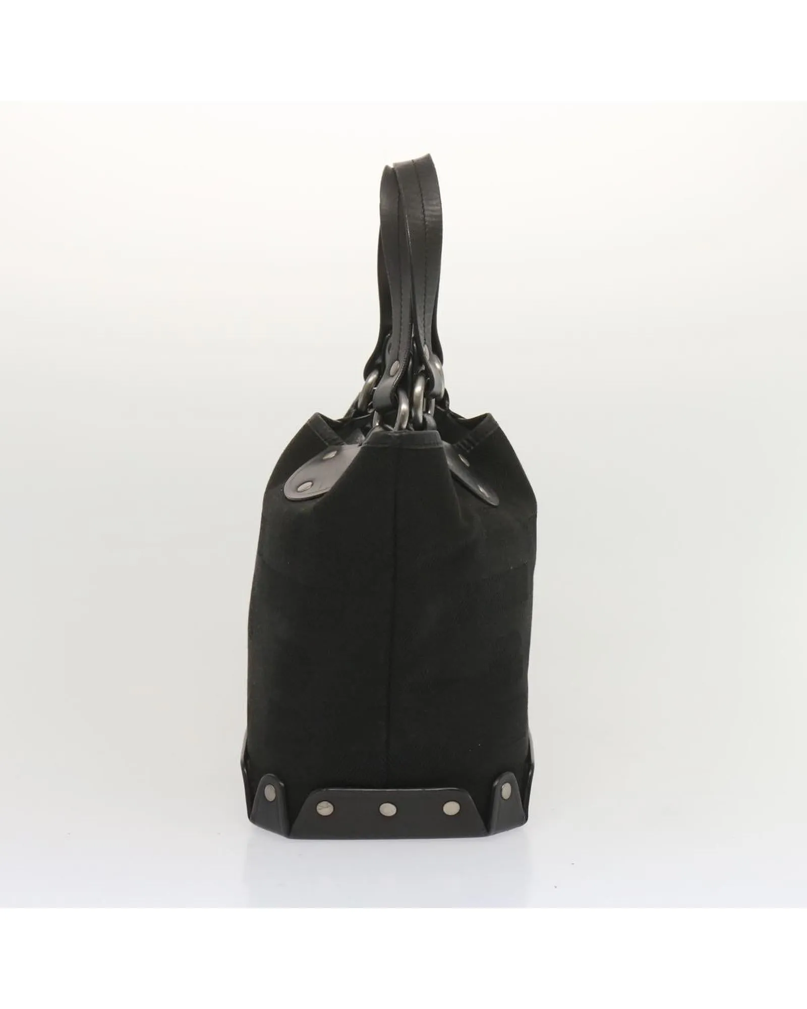 BALLY Black Canvas Tote Bag with Leather Handles and Studded Accents